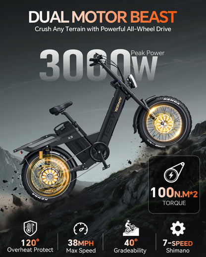 TESWAY X5 AWD Step-Thru E-Bike – 3000W Motor | UK warehouse