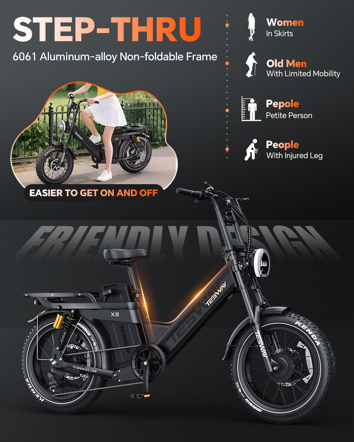 TESWAY X5 AWD Step-Thru E-Bike – 3000W Motor | UK warehouse