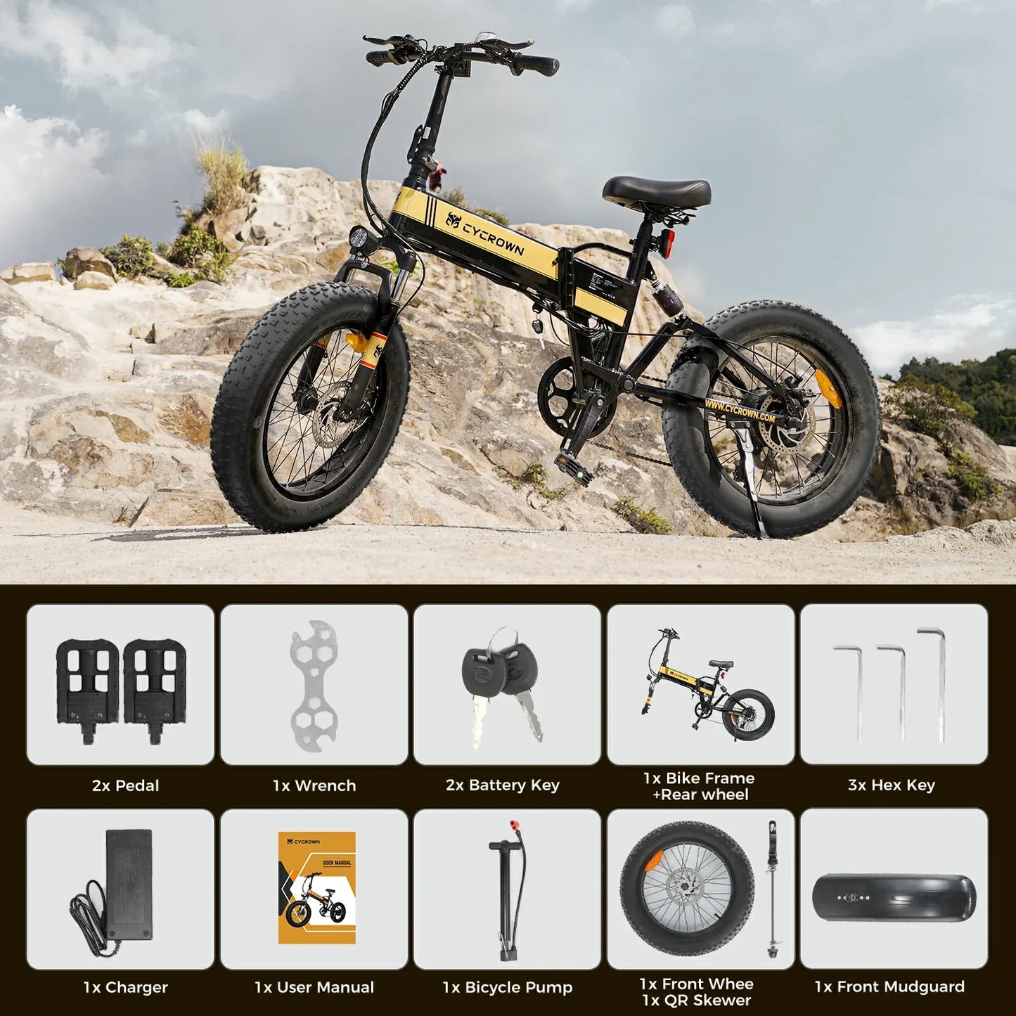 CYCROWN Knight 20 Folding Electric Bike 750W Peak Motor 48V 12.5Ah Battery