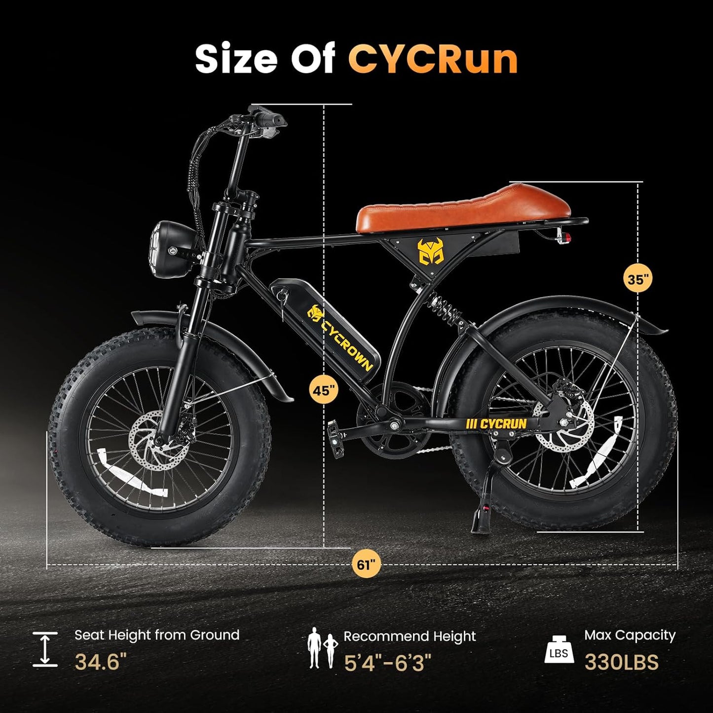 CYCROWN Run 20 Retro Fat Tire Off Road Mountain Electric Bike 750W Motor 36V 10.4Ah Battery
