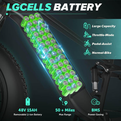 CYCROWN Ultra 26 Fat Tire Electric Mountain Bike 1000W Motor 48V 15Ah Battery