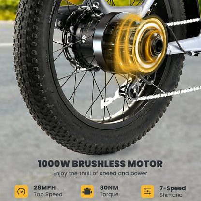 CYCROWN Wagen 20 Step-Thru Fat Tire Longtail Cargo Electric Bike 1000W Motor 48V 15.6Ah+10.4Ah Dual Batteries