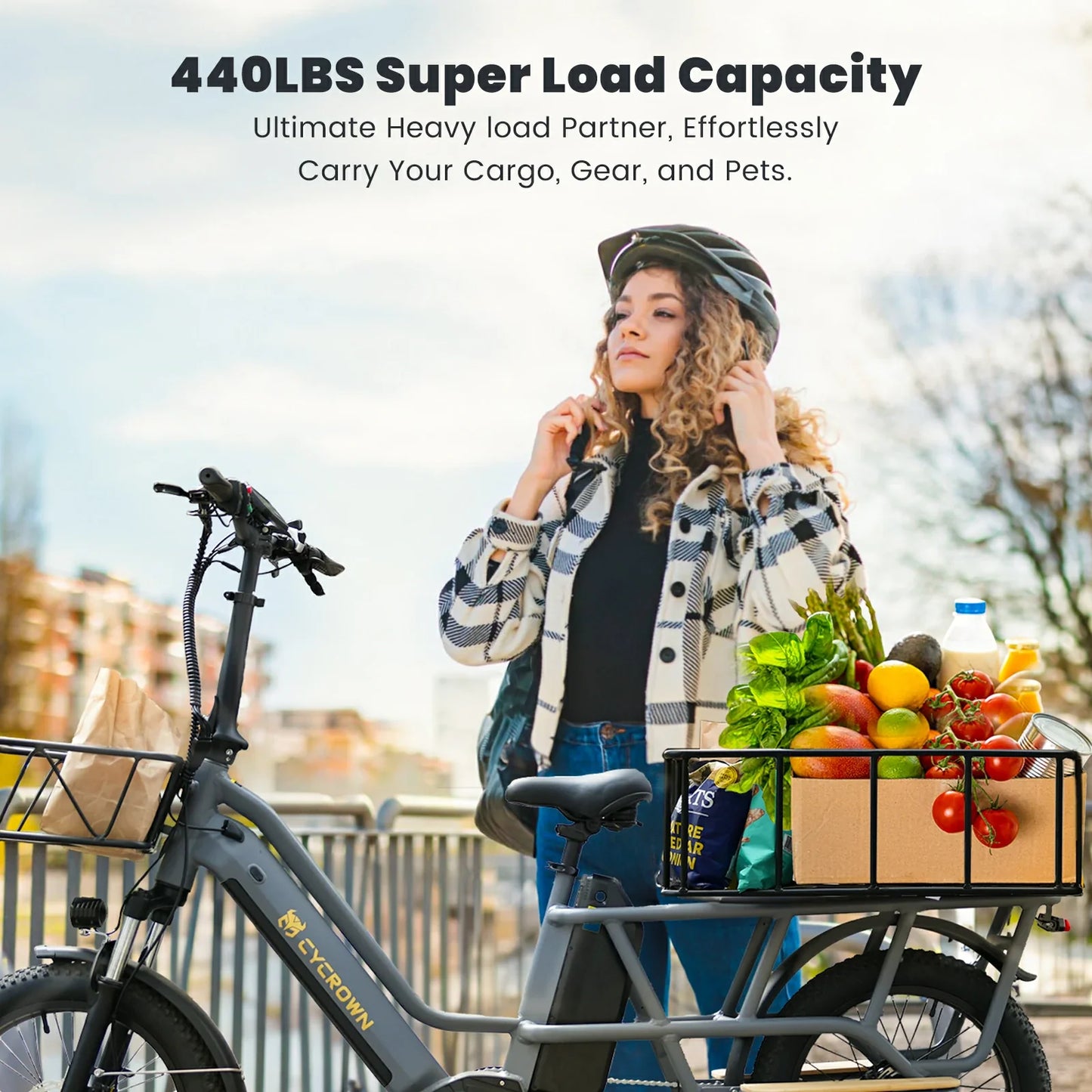 CYCROWN Wagen 20 Step-Thru Fat Tire Longtail Cargo Electric Bike 1000W Motor 48V 15.6Ah+10.4Ah Dual Batteries