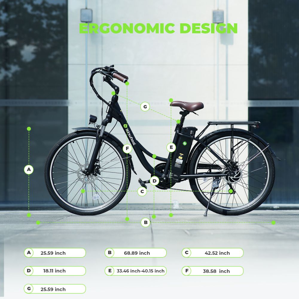 ISINWHEEL U2 26 Cruiser Commuting Electric Bike 500W Motor 36V 13Ah Battery