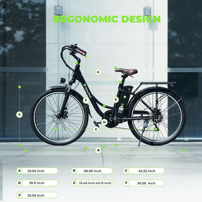 ISINWHEEL U2 26 Cruiser Commuting Electric Bike 500W Motor 36V 13Ah Battery