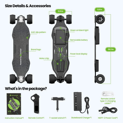 ISINWHEEL V8 Electric Skateboard 600W*2 Motor 37V 5Ah Battery