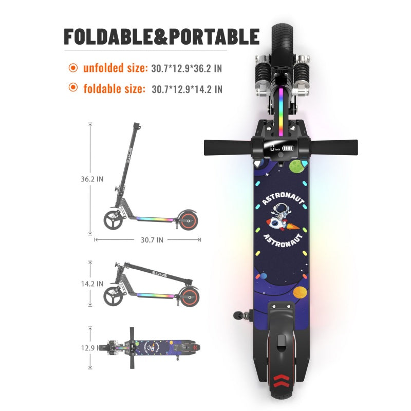 SIMATE S5 6.5 Kid's Foldable Colorful Body Lights Electric Scooter 130W Motor 24V 2.5Ah Battery (New)