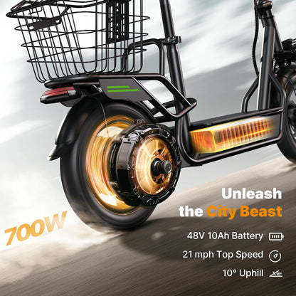 ISINWHEEL HyperX 14 Electric Scooter with Seat & Basket 700W Motor 48V 10Ah Battery